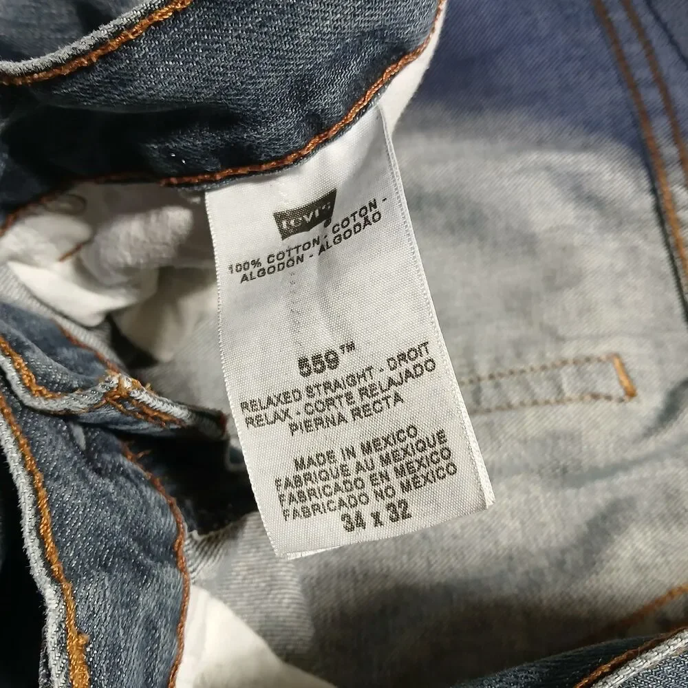 Levis 559 Jeans Men 34x32 Blue Relaxed Straight 90s Y2k Vintage Denim Biker Moto - Picture 3 of 10